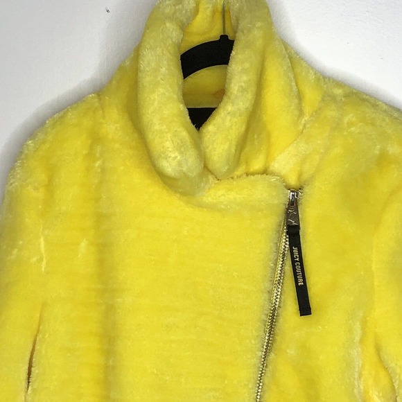NWT Juicy Couture Black Label Womens Faux Fur Moto Jacket Size Small Yellow - Picture 8 of 12